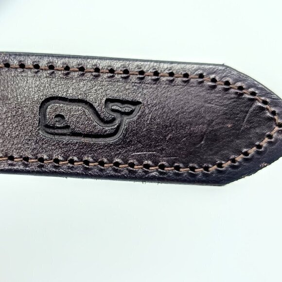 Vineyard Vines Navy Blue Canvas Lighthouse Leather Trim Belt - Picture 6 of 7